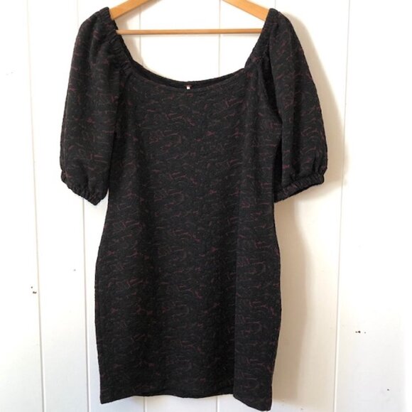 Free People Womens Dress Sunset Jacquard Mini with Puffed Sleeves - Picture 4 of 12